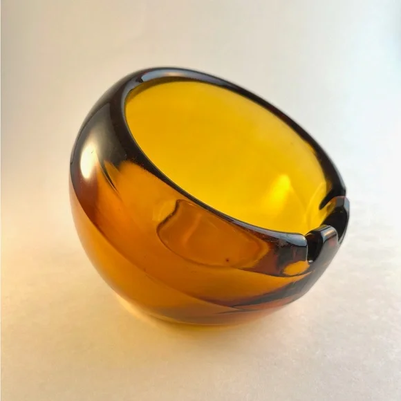 Vintage Mid-Century Modern Viking Glass Amber Orb Ashtray - Picture 2 of 4